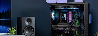 A gaming tower desktop with Kingston FURY Renegade DDR4 RGB and a liquid cooling system