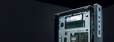 A hero shot of Kingston memory and NV2 SSD installed in a mini-PC