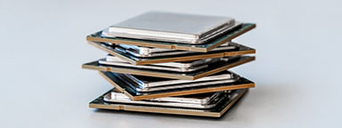 A stack of Intel CPUs