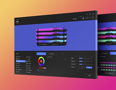 Una captura de pantalla que muestra las opciones de personalización del software FURY CTRL para la memoria RGB