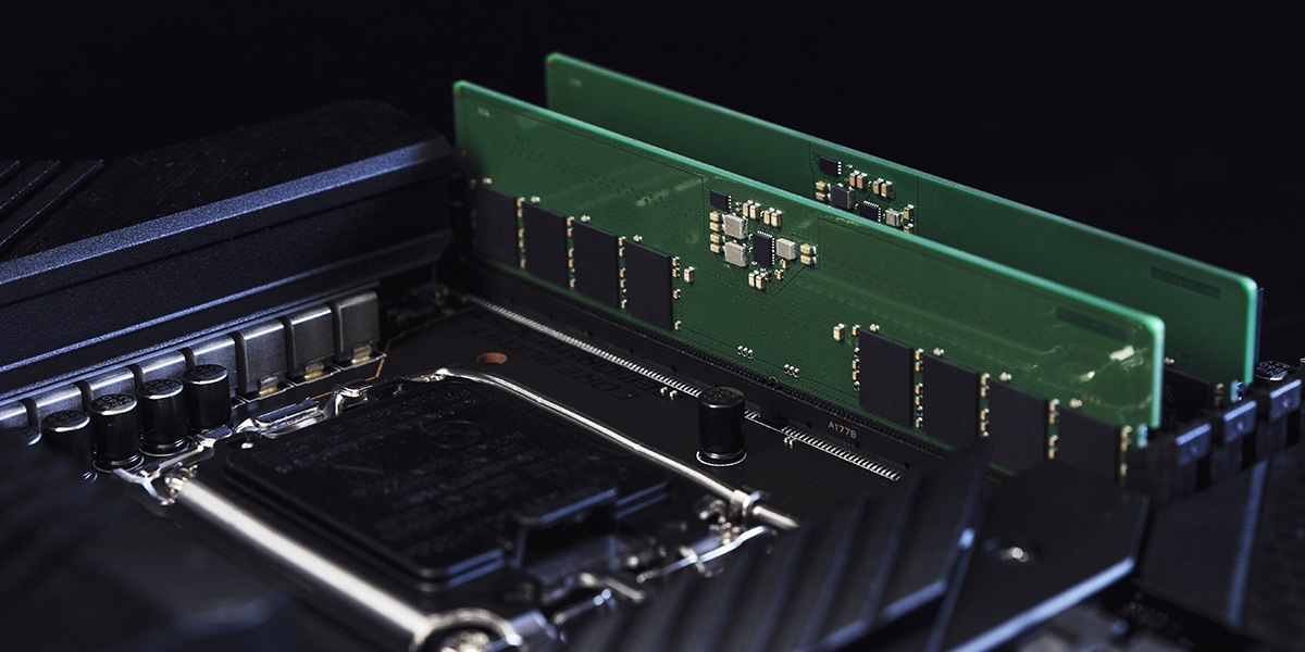 Kingston DDR5 memory modules plugged in a motherboard PC