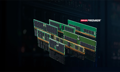 A variety of DRAM module form factors and the Server Premier logo