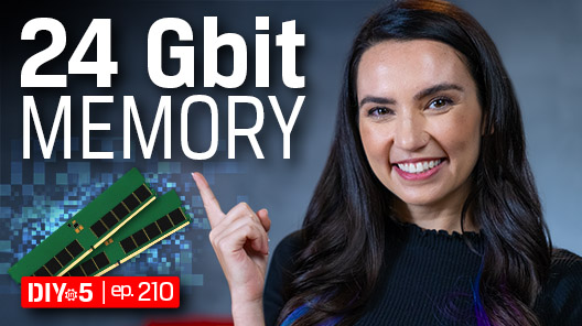 Trisha đang chỉ vào dòng chữ "24 Gbit Memory"